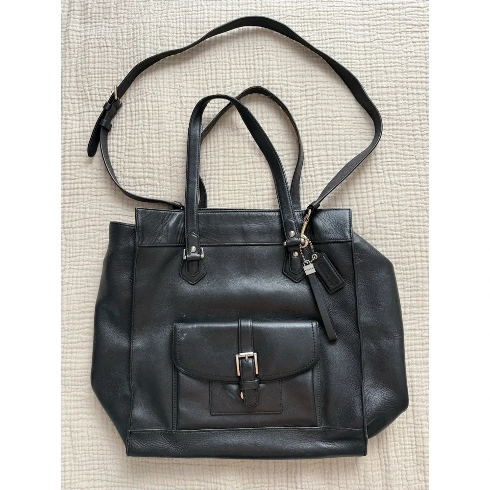 Coach Charlie Tote Bag Large Black Leather Shoulder Handbag Purse